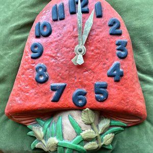 Vintage 1970s Arnel’s Mushroom Wall Clock Collectible 70s Groovy Red